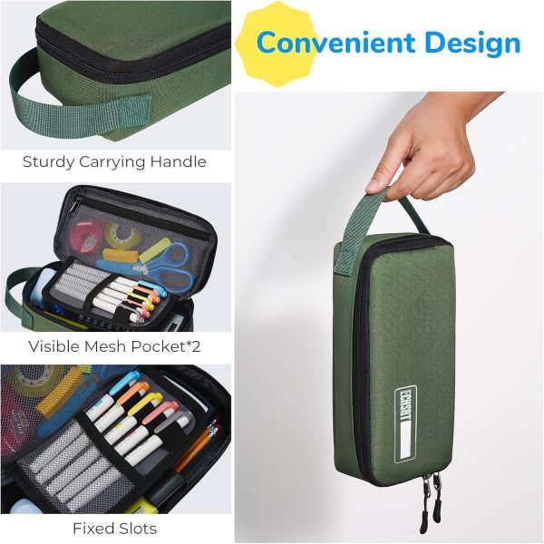 ECHSRT Pencil Case for Men Women, Large Pen Bag for Adults, Portable Pencil Pouch Aesthetic with Handle, Zipper Cases for Office Organizer Green Pencil Cases